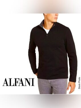 ALFANI Deep Black Quarter-Zip Classic Fit Pullover (Large)